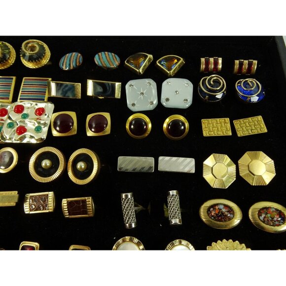 Huge Lot of Cufflinks 36 Pairs Vintage and Designer Cuff Links w Tray - Picture 4 of 7